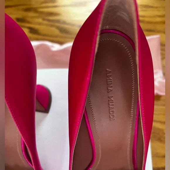 AMINA MUADDI Begum Fuchsia embellished satin pumps in 40.5 - Picture 11 of 11
